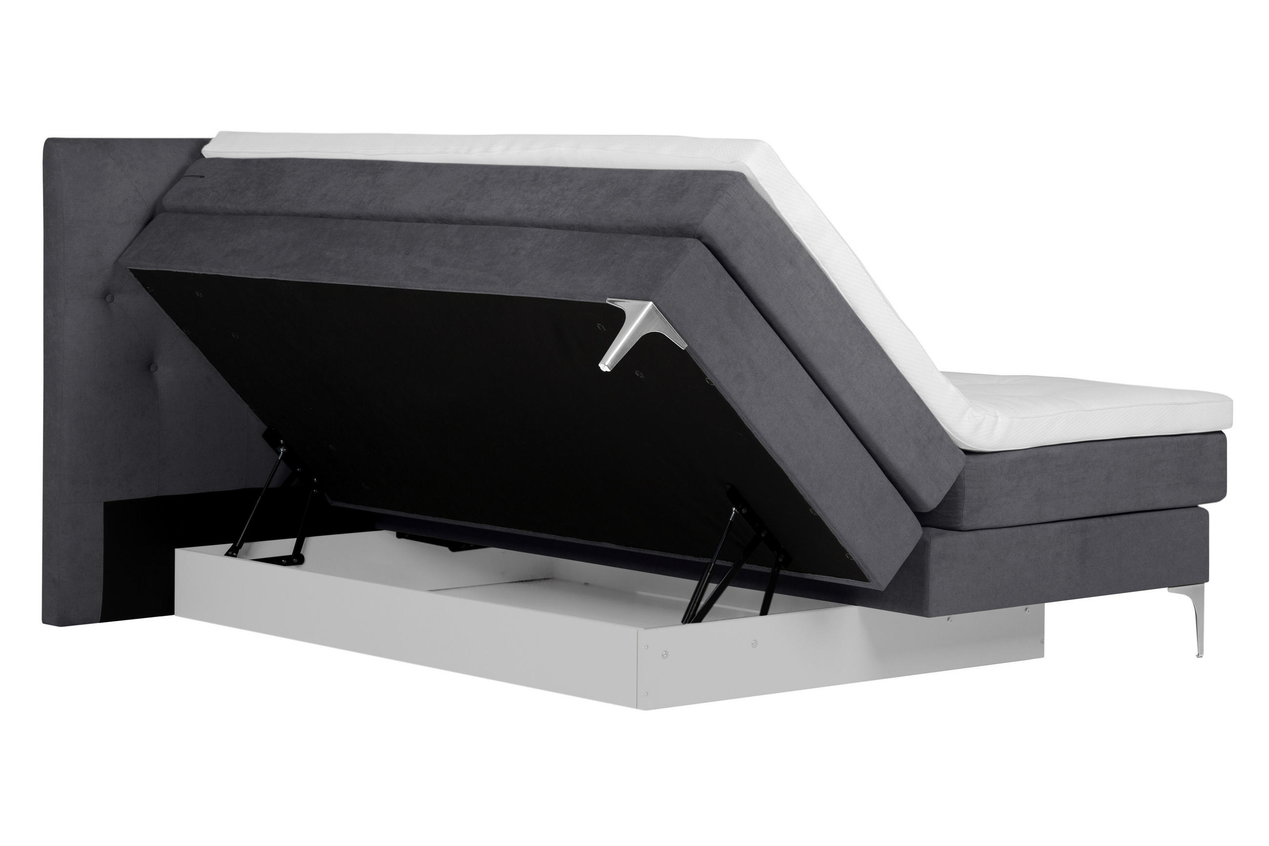 BOXSPRINGBETT 160/200 cm  in Dunkelgrau  - Chromfarben/Dunkelgrau, Design, Textil/Metall (160/200cm) - Welnova