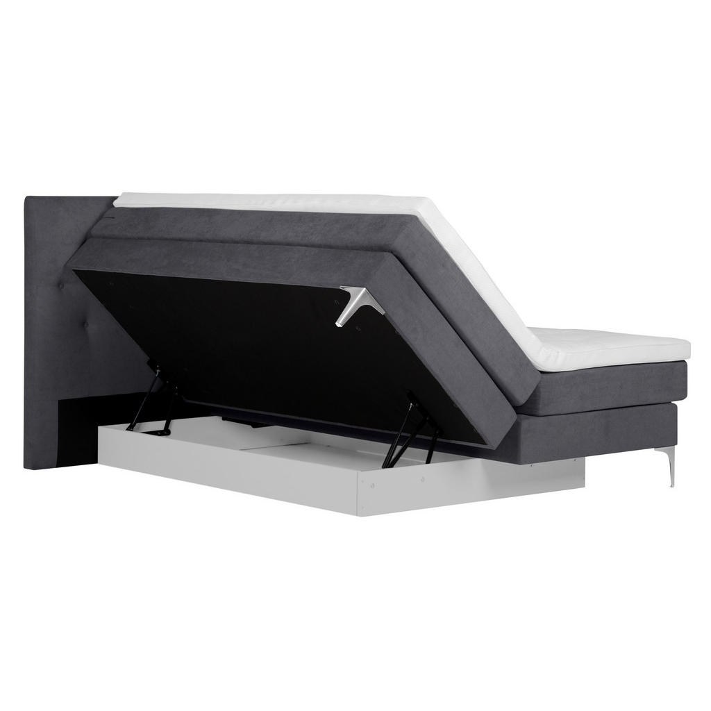 Thumbnail - Welnova Boxspringbett, Dunkelgrau, Textil, H3 + H4, 7-Zonen, Höhe ca. 17 cm, 180x200 cm, Bettkasten, gepolstertes Kopfte...