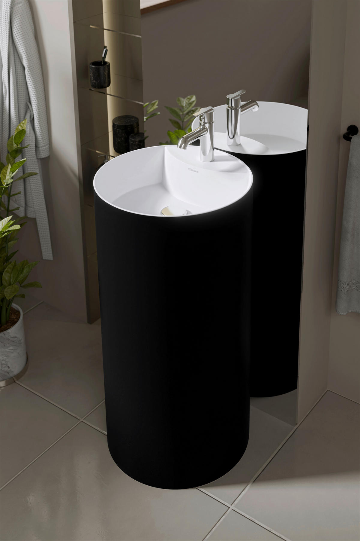 WASCHBECKEN 44/87/44 cm  - Schwarz/Weiß, Basics, Stein (44/87/44cm) - Dieter Knoll