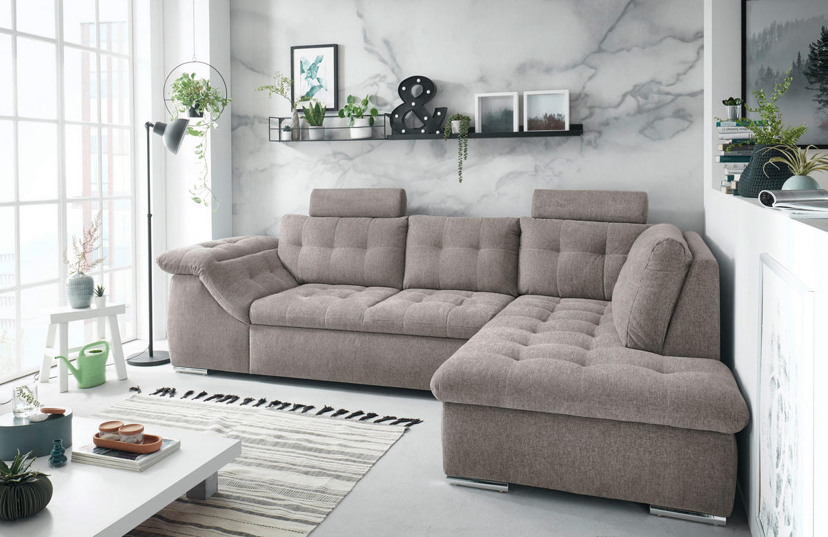 ECKSOFA Beige Mikrovelours  - Beige, KONVENTIONELL, Kunststoff/Textil (283/193cm) - MID.YOU
