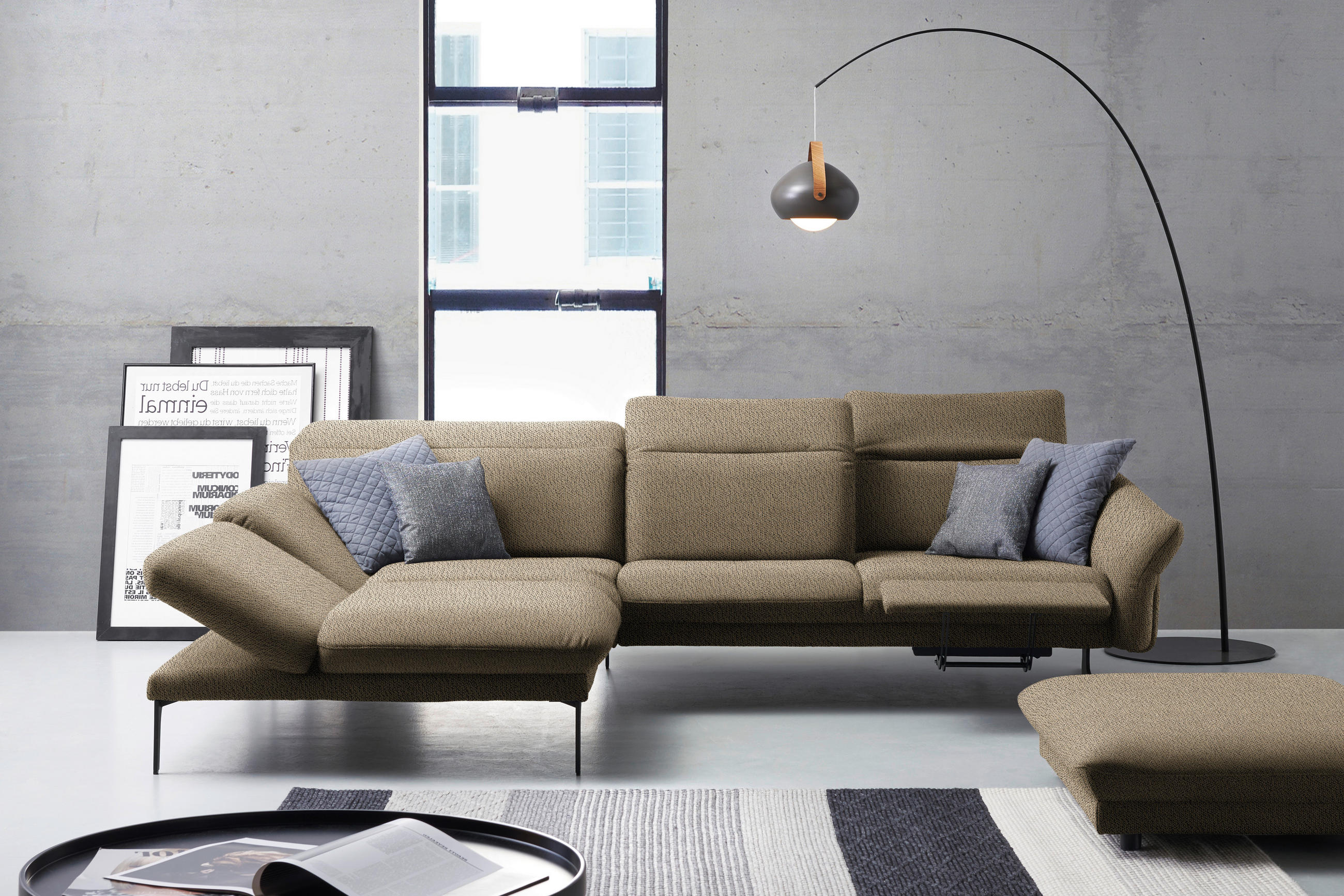 ECKSOFA in Webstoff Hellbraun  - Hellbraun/Anthrazit, Design, Textil/Metall (203/299cm) - Himolla