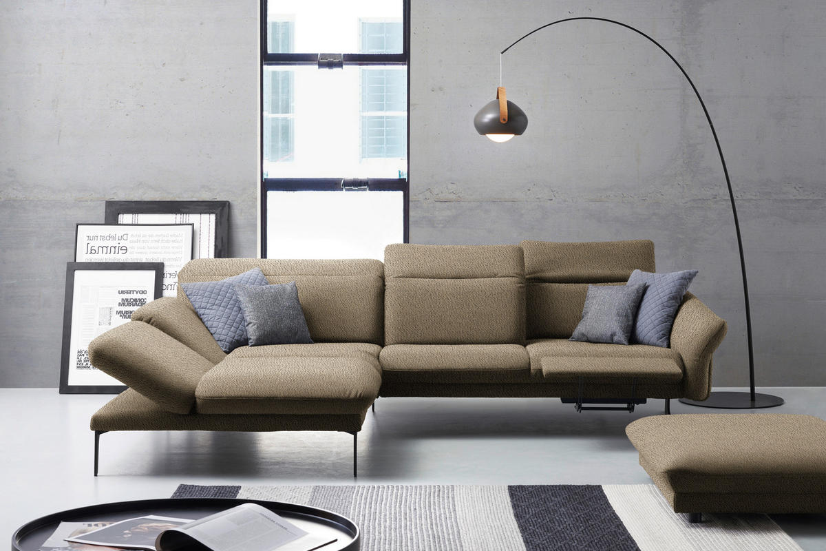 ECKSOFA in Webstoff Hellbraun  - Hellbraun/Anthrazit, Design, Textil/Metall (203/299cm) - Himolla