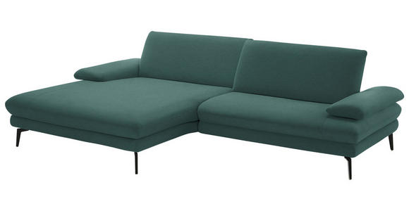 ECKSOFA  in Chenille, Flachgewebe Opal  180/284 cm  - Opal/Schwarz, Design, Textil/Metall (180/284cm) - Dieter Knoll