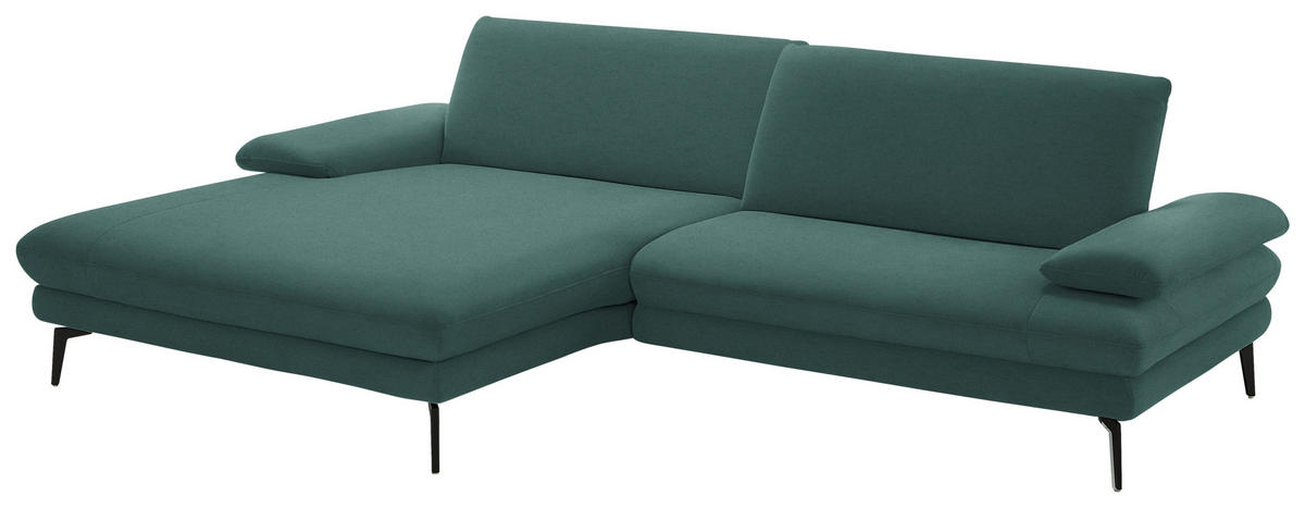 ECKSOFA Chenille, Flachgewebe Opal  - Opal/Schwarz, Design, Textil/Metall (180/284cm) - Dieter Knoll