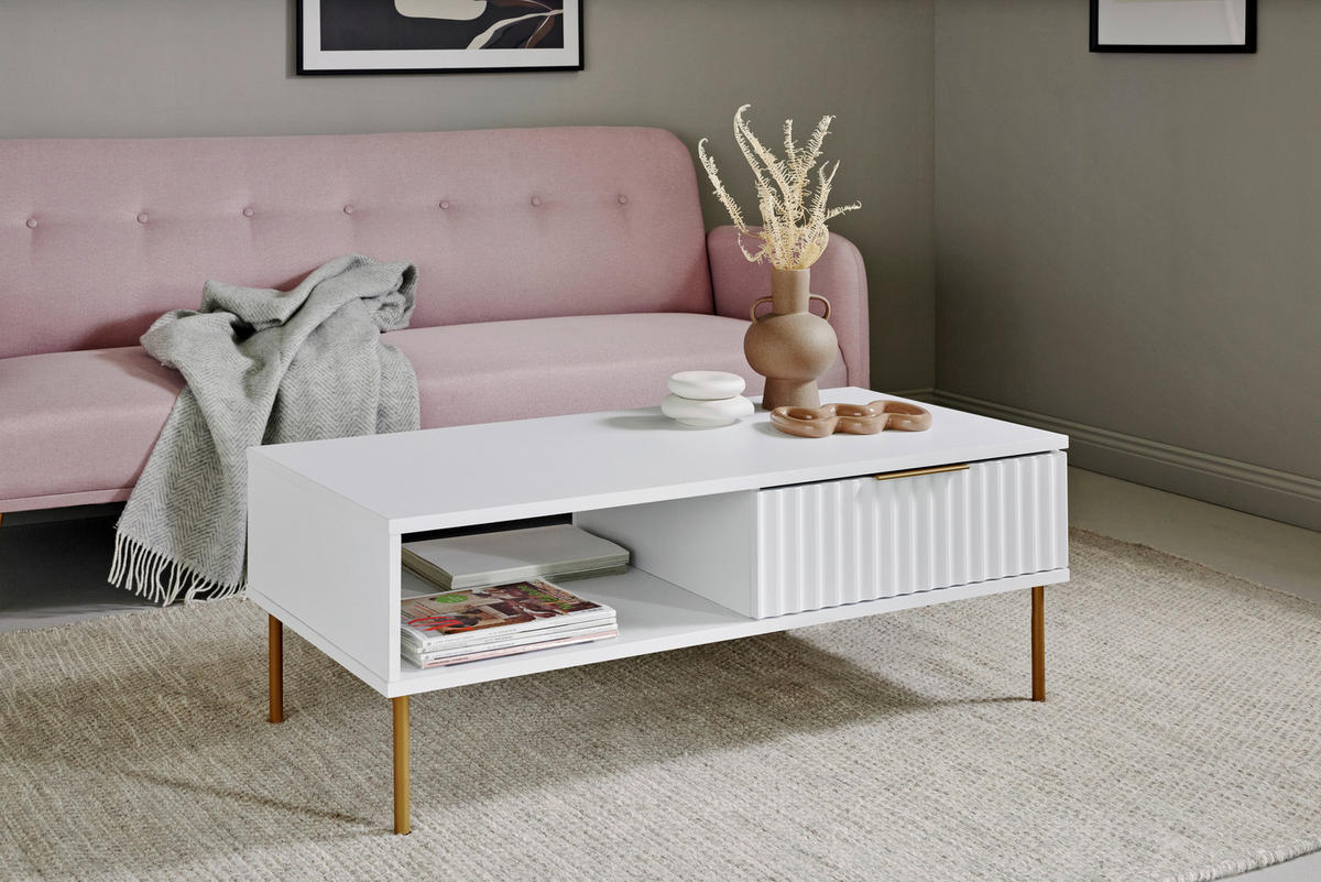 COUCHTISCH in Metall, Holzwerkstoff 108/55/39 cm  - Weiss/Goldfarben, Modern, Holzwerkstoff/Metall (108/55/39cm) - Livetastic