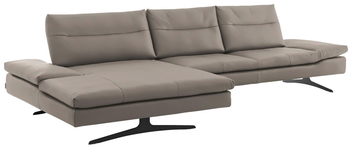 ECKSOFA Echtleder Taupe  - Taupe/Schwarz, Modern, Leder/Metall (158/342cm) - Chilliano