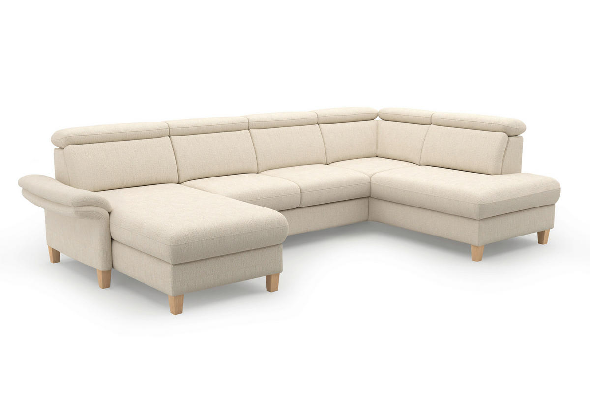 WOHNLANDSCHAFT GLENDALE E Sandfarben Chenille  - Sandfarben/Eichefarben, KONVENTIONELL, Holz/Textil (166/321/193cm) - Sit & More