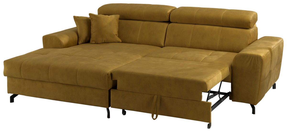 ECKSOFA in Velours Gelb, Grün  267/181 cm  - Gelb/Schwarz, Design, Textil/Metall (267/181cm) - Carryhome