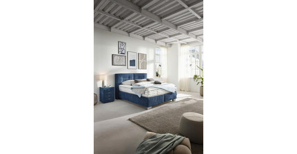 BOXSPRINGBETT 200/200 cm  in Dunkelblau  - Chromfarben/Dunkelblau, KONVENTIONELL, Textil/Metall (200/200cm) - Dieter Knoll