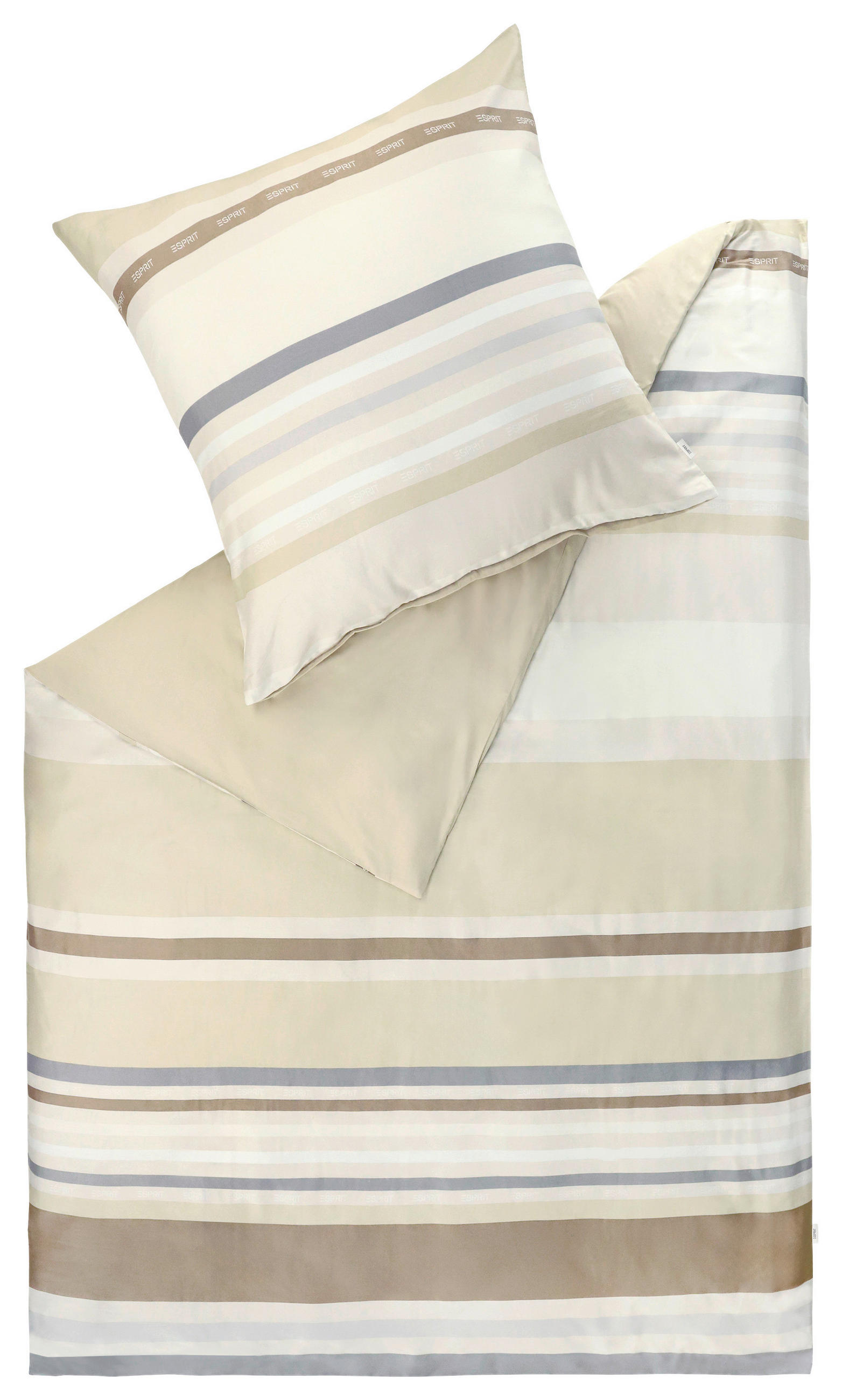 WENDEBETTWÄSCHE E-Logo Stripe beige Satin 135/200 cm  - Beige, Design, Textil (135/200cm) - Esprit
