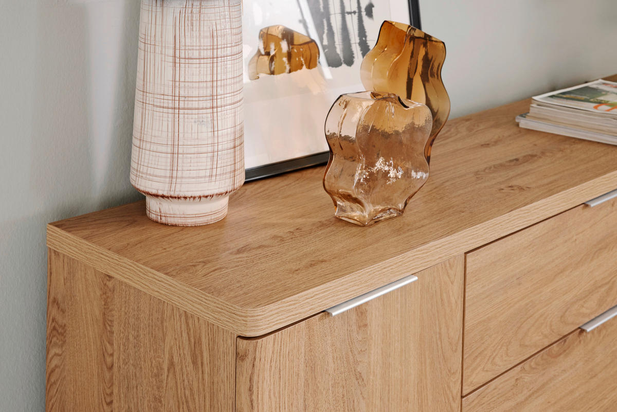 SIDEBOARD  in 150/77/39 cm  - Eichefarben/Alufarben, MODERN, Holzwerkstoff/Metall (150/77/39cm) - Livetastic