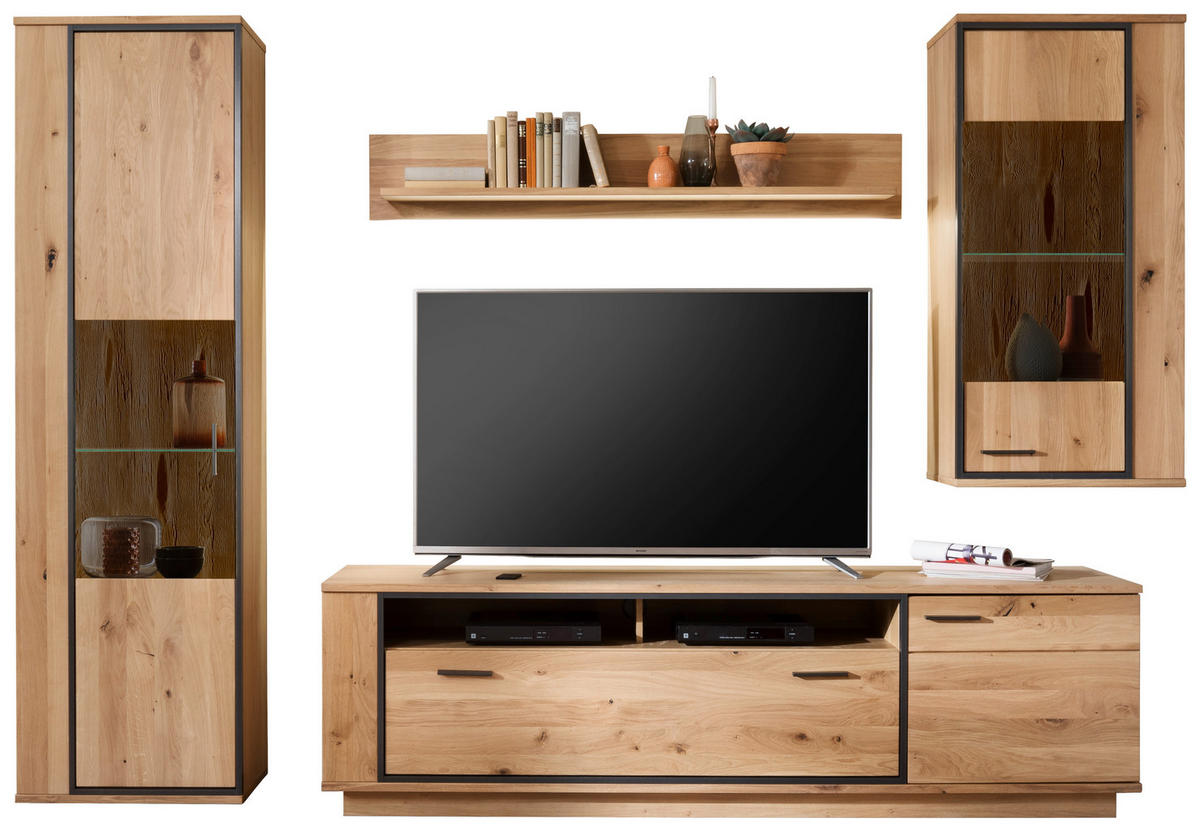 WOHNWAND  in Anthrazit, Eichefarben 310/209/50 cm  - Eichefarben/Anthrazit, Konventionell, Glas/Holz (310/209/50cm) - Landscape