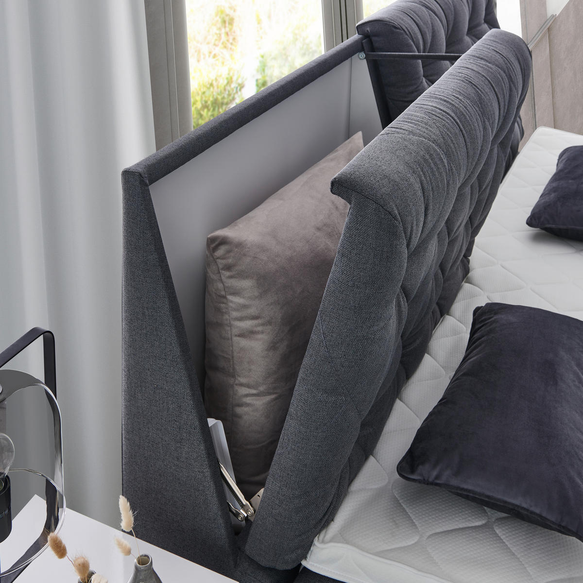 BOXSPRINGBETT 180/200 cm  in Dunkelgrau  - Dunkelgrau/Schwarz, Konventionell, Kunststoff/Textil (180/200cm) - Carryhome