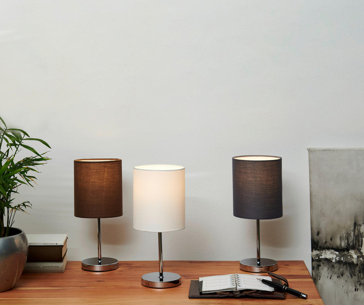 TISCHLEUCHTE Jim 13/28,5 cm  - Chromfarben/Weiß, Basics, Textil/Metall (13/28,5cm) - Boxxx