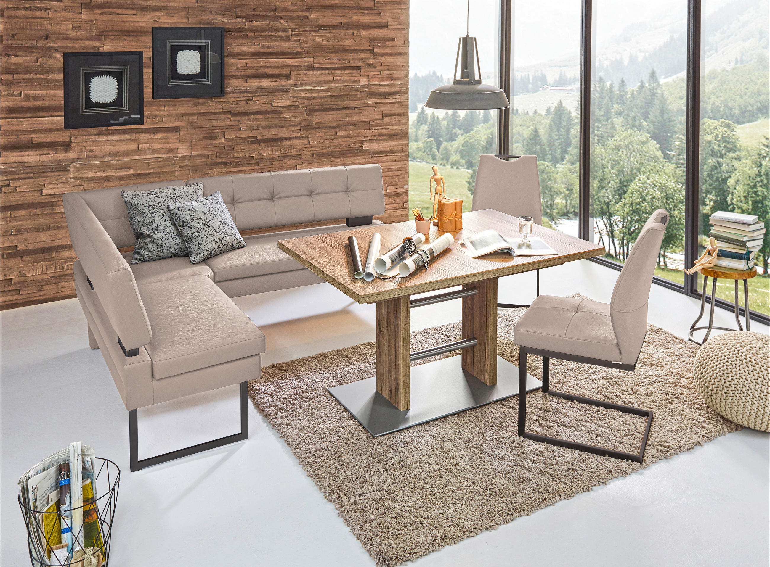ECKBANK 158/200 cm Mikrofaser Creme - Creme/Schwarz, Design, Textil/Metall (158/200cm) - Dieter Knoll