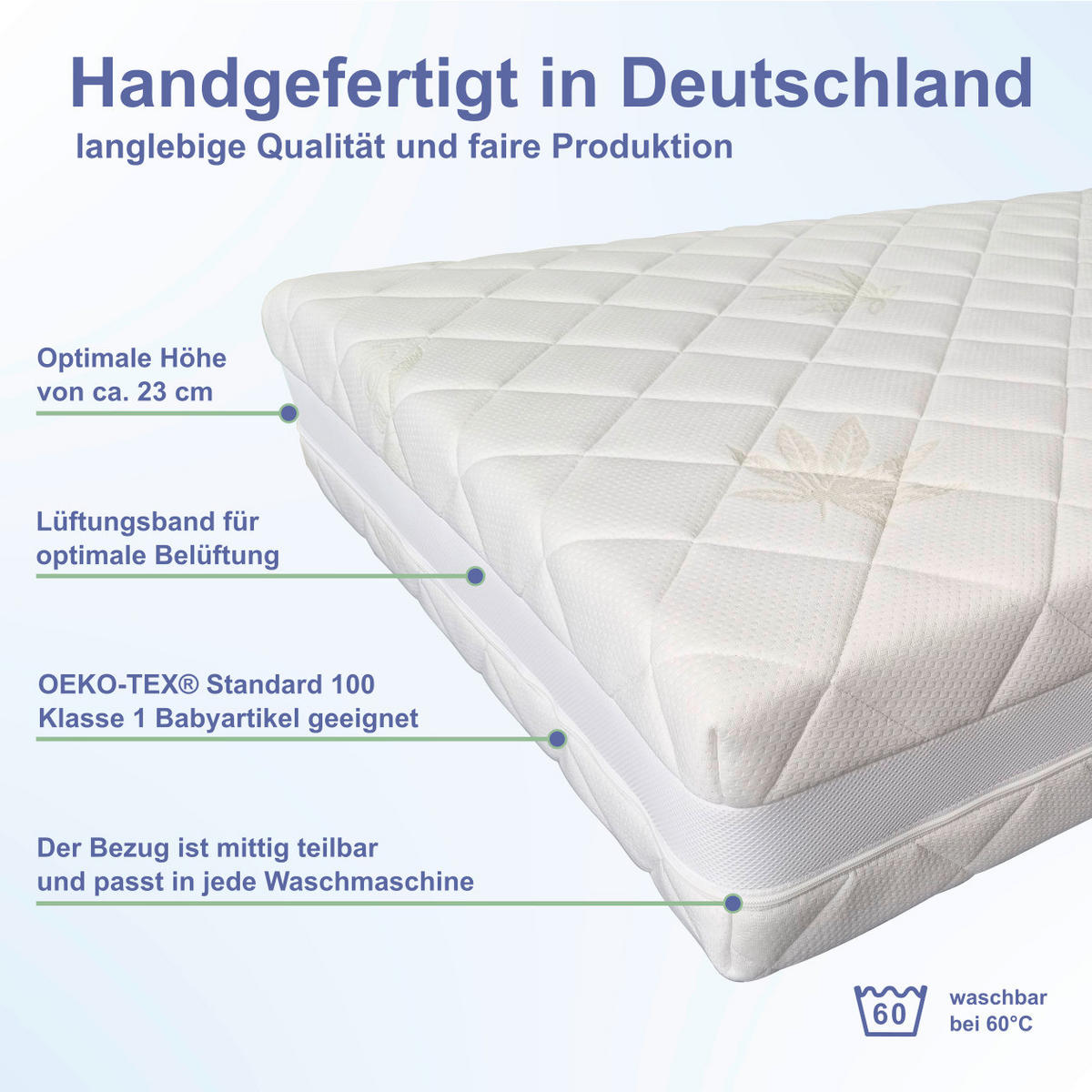 MATRATZE HempySleep® 200/100 cm Höhe ca. 23 cm  - Textil (200/100cm)