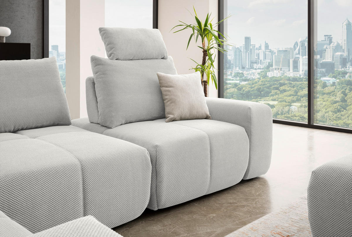 ECKSOFA in Velours Hellgrau  236/326 cm  - Hellgrau/Schwarz, Design, Kunststoff/Textil (236/326cm) - Xora