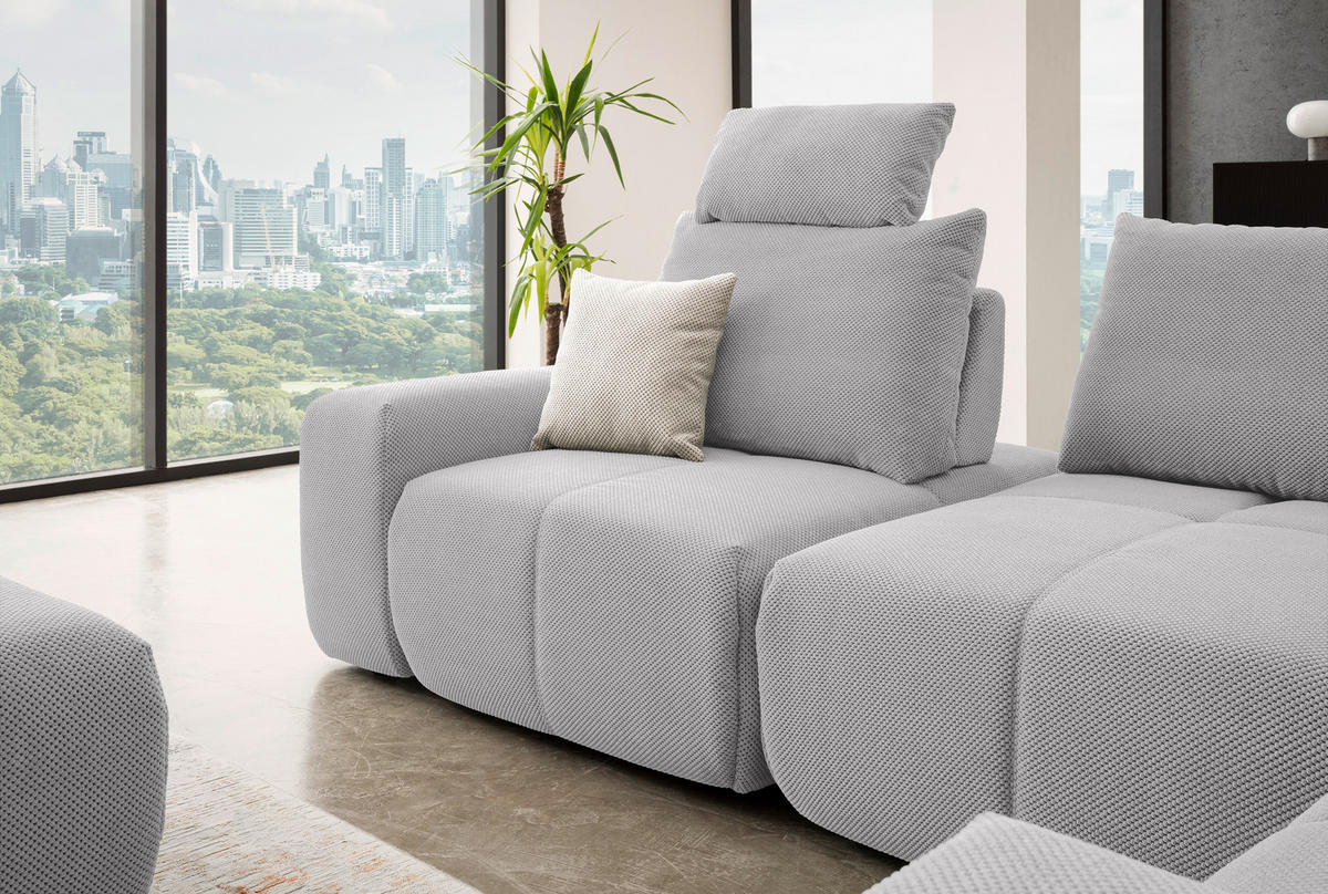 ECKSOFA in Velours Silberfarben  - Silberfarben/Schwarz, Design, Kunststoff/Textil (326/236cm) - Xora