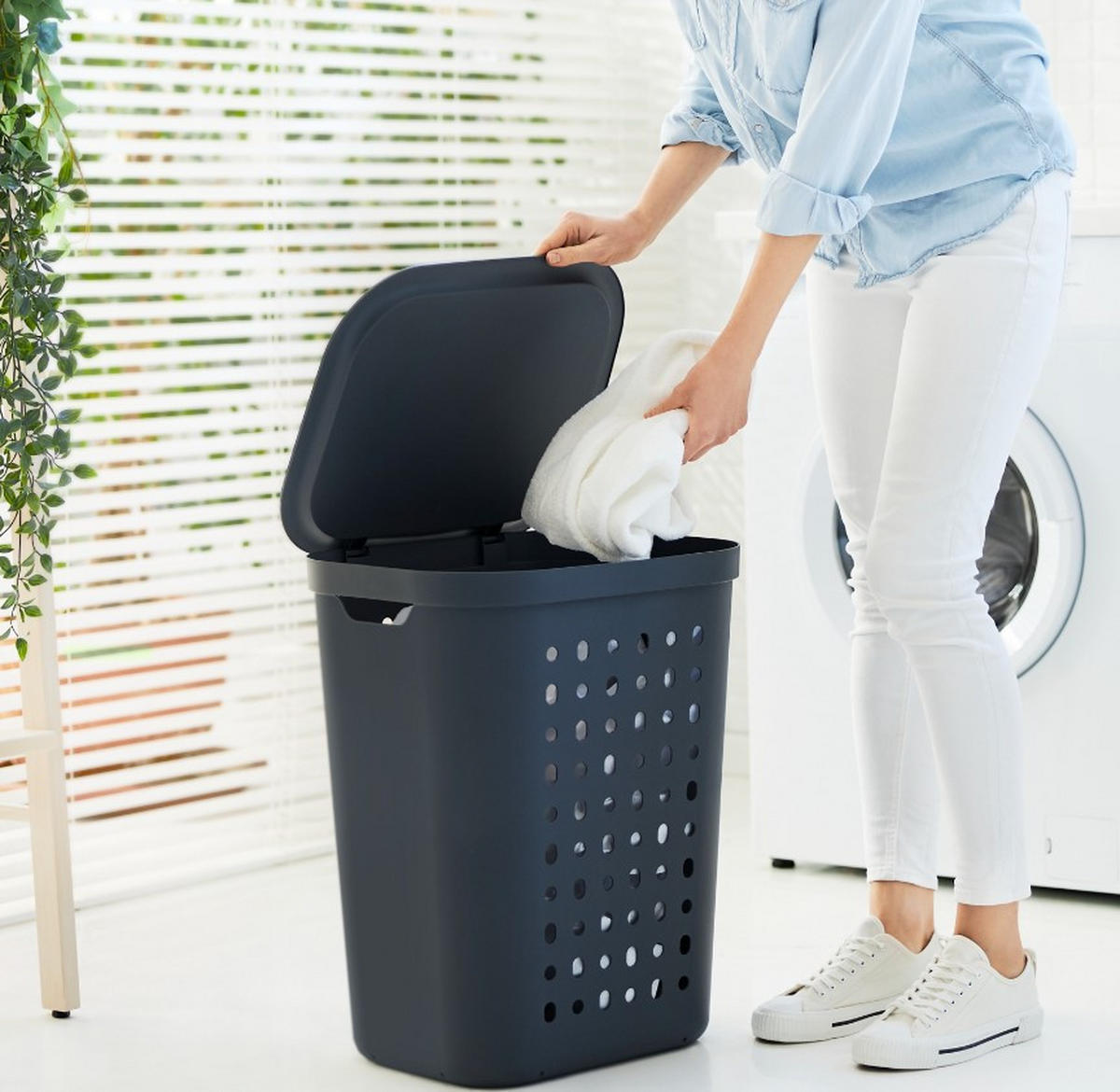 WÄSCHESAMMLER - Anthrazit/Weiß, KONVENTIONELL, Kunststoff (35,5/53,3/43,2cm) - Rotho