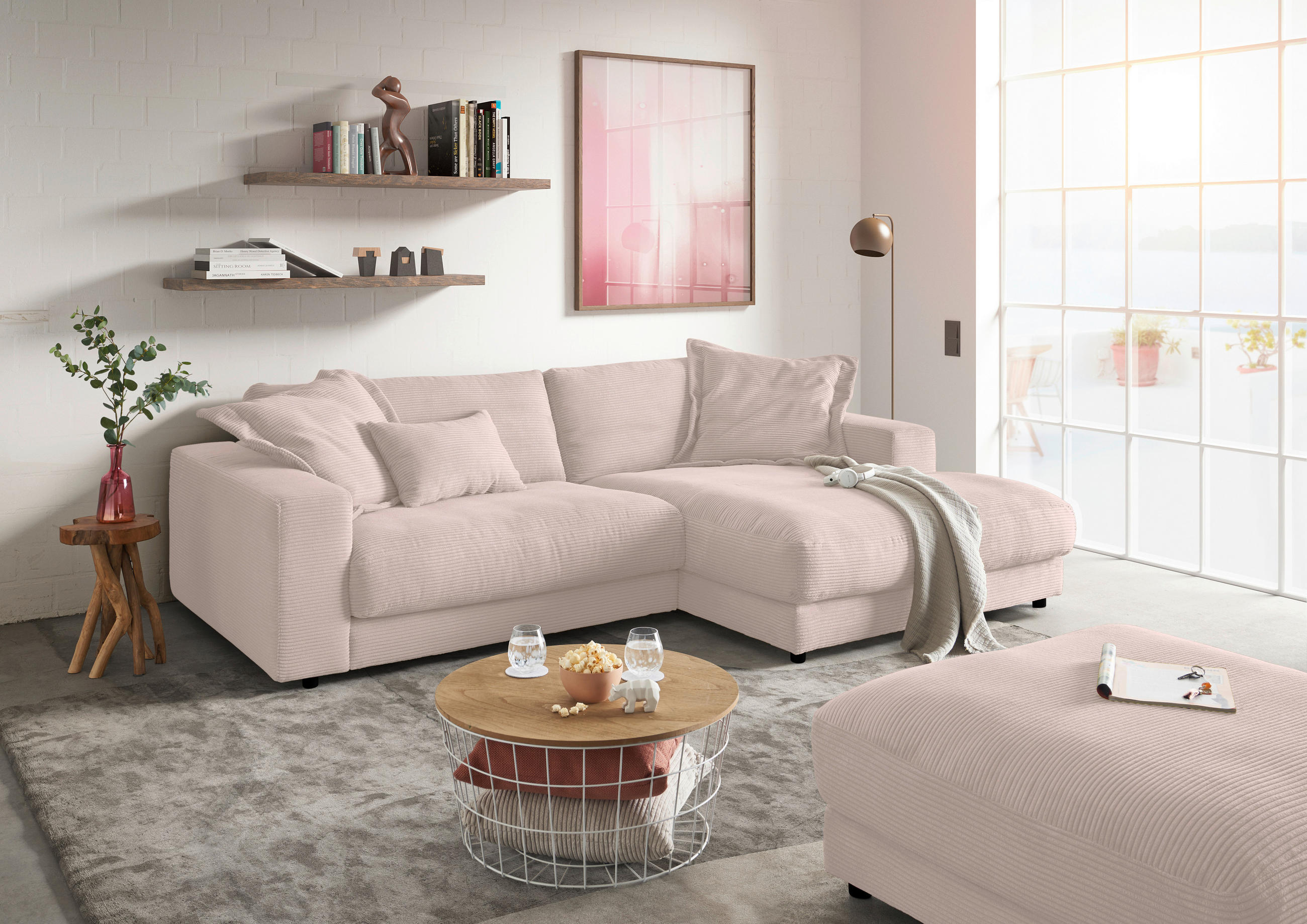 ECKSOFA in Cord Taupe  - Taupe/Schwarz, Design, Kunststoff/Textil (270/190cm) - Lomoco