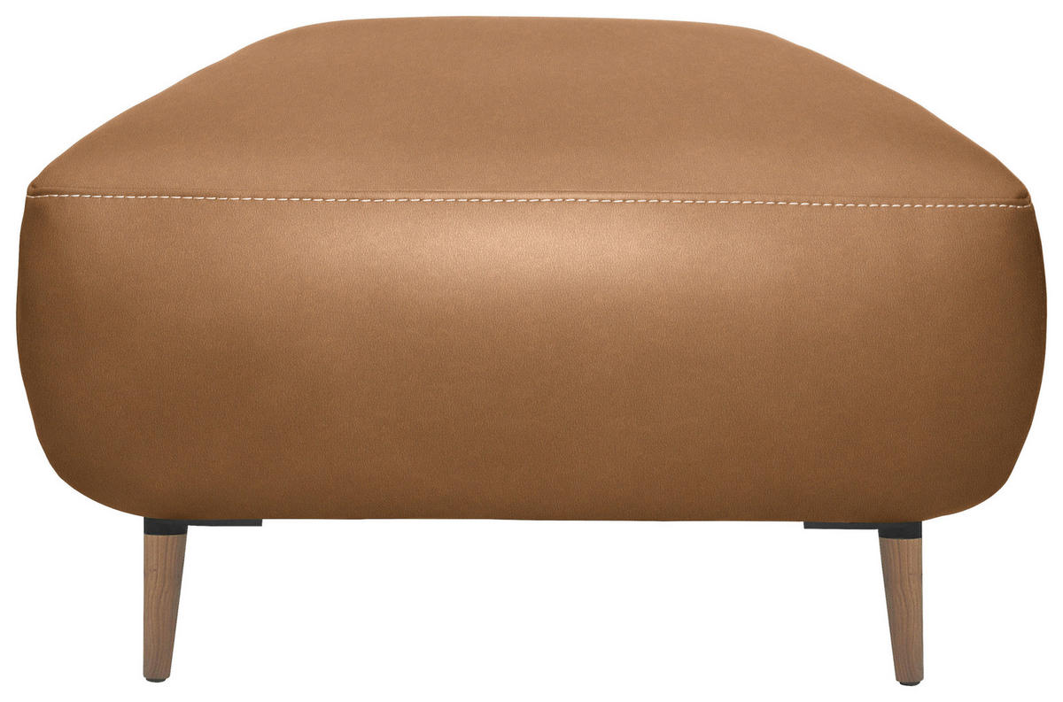 HOCKER in Leder Haselnussfarben  - Beige/Schwarz, Natur, Leder/Holz (65/46/55cm) - Valnatura