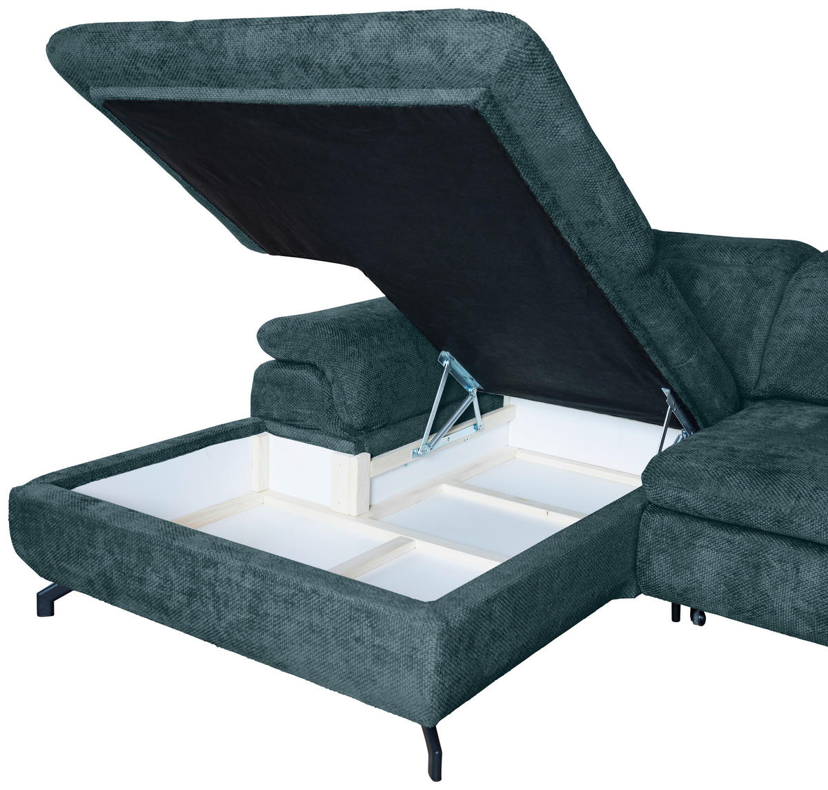 WOHNLANDSCHAFT Blau Struktur  - Blau/Schwarz, KONVENTIONELL, Textil/Metall (188/357/253cm) - Carryhome