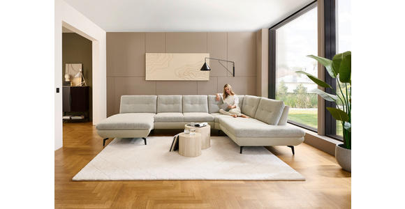 WOHNLANDSCHAFT Beige Chenille  - Beige/Schwarz, Design, Textil/Metall (190/352/243cm) - Dieter Knoll