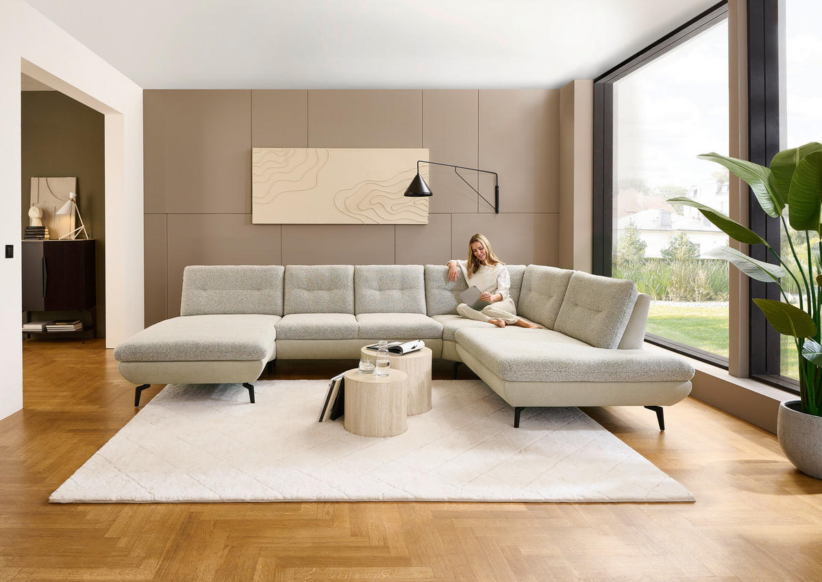 WOHNLANDSCHAFT Beige Chenille  - Beige/Schwarz, Design, Textil/Metall (190/352/243cm) - Dieter Knoll