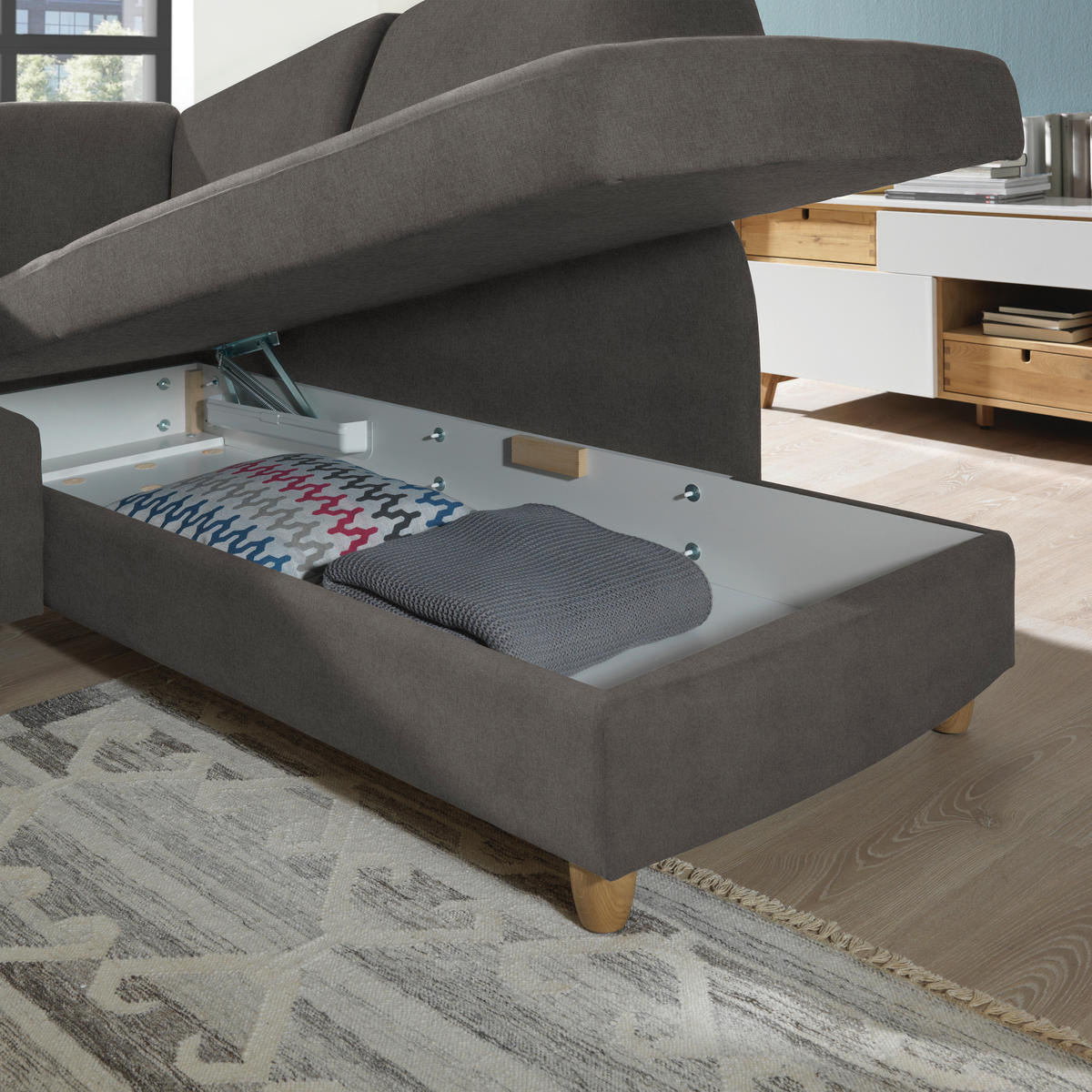 ECKSOFA in Flachgewebe Schlammfarben  227/208 cm  - Schlammfarben/Eichefarben, KONVENTIONELL, Holz/Textil (227/208cm) - Sedda
