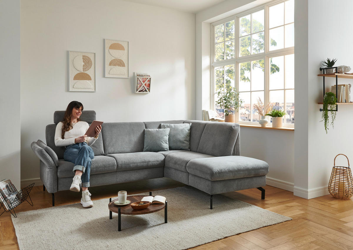 ECKSOFA in Flachgewebe Grau  - Schwarz/Grau, Konventionell, Textil/Metall (241/190cm) - Beldomo Comfort