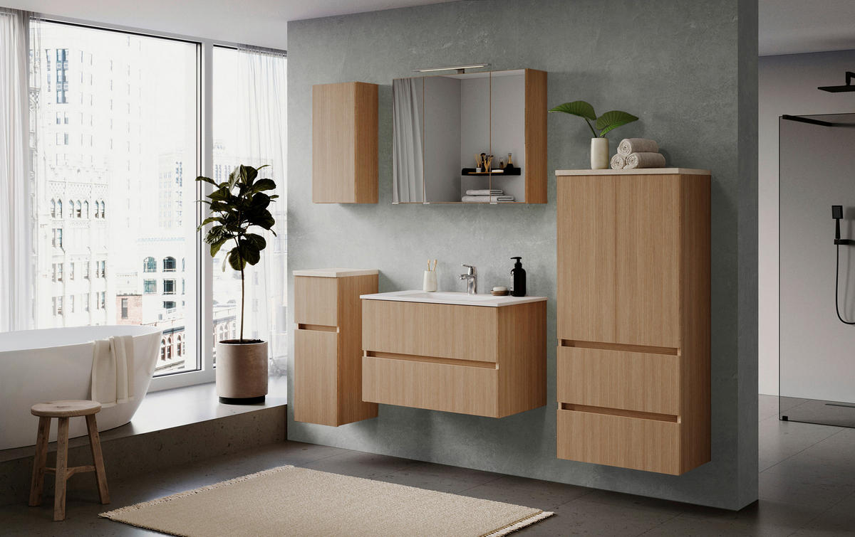 WASCHTISCHKOMBI 80 cm  - Eichefarben/Weiß, KONVENTIONELL, Keramik/Holzwerkstoff (80cm) - Xora