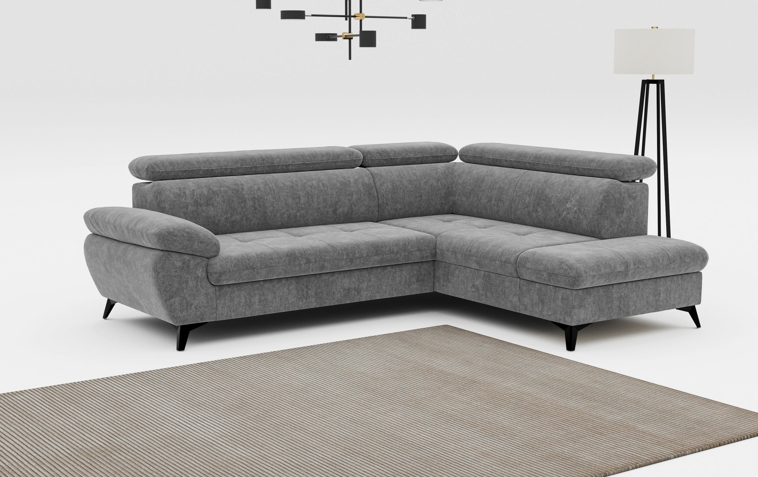 ECKSOFA in Grau  - Schwarz/Grau, Textil/Metall (265/207cm) - MID.YOU