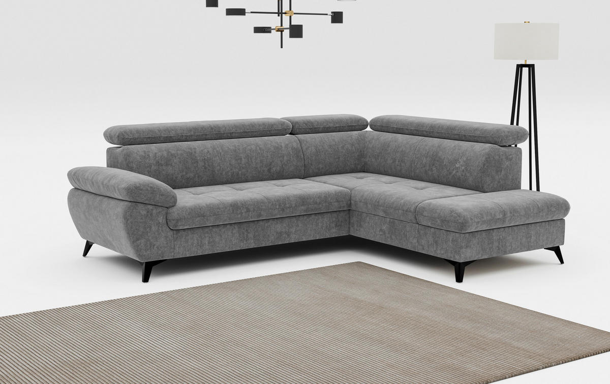 ECKSOFA in Grau  - Schwarz/Grau, Textil/Metall (265/207cm) - MID.YOU