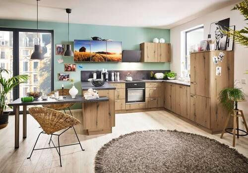 EINBAUKÜCHE DK102  - Eichefarben, Design, Holzwerkstoff - Dieter Knoll
