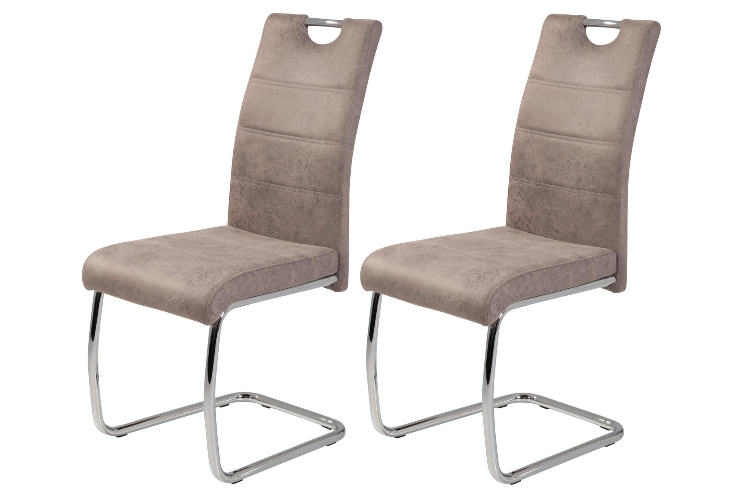 SCHWINGSTUHL-SET 2 Stück  in Stahl Lederlook  - Chromfarben/Beige, MODERN, Textil/Metall (43/98/59cm) - MID.YOU