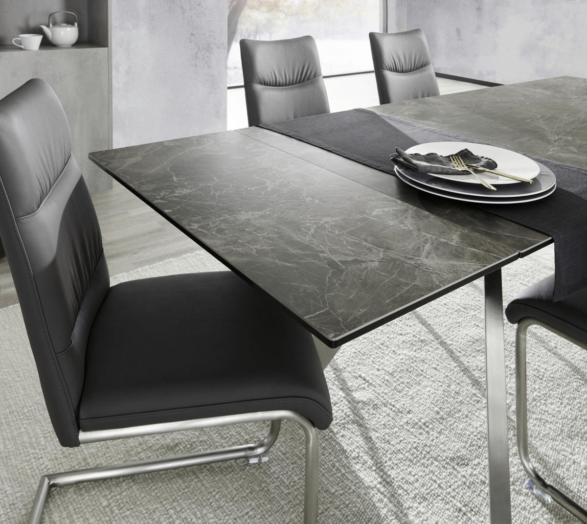 TRPEZARIJSKI STO  crna, boja nerđajućeg čelika   - boja nerđajućeg čelika/crna, Moderno, staklo/metal (180(260)/90/76cm) - Novel