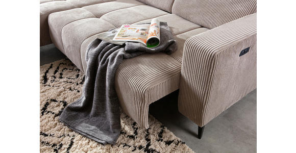 ECKSOFA Taupe Cord Rücken echt, Kopfteilverstellung, Sitzvorzug  - Taupe/Schwarz, KONVENTIONELL, Textil/Metall (170/257cm) - Carryhome