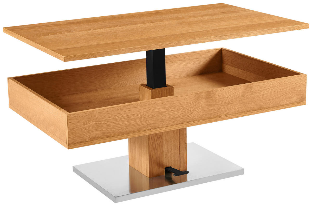COUCHTISCH Eiche furniert 110/46,5/65 cm rechteckig Schwarz, Eichefarben, Edelstahlfarben  - Edelstahlfarben/Eichefarben, Design, Holz/Holzwerkstoff (110/46,5/65cm) - Livetastic