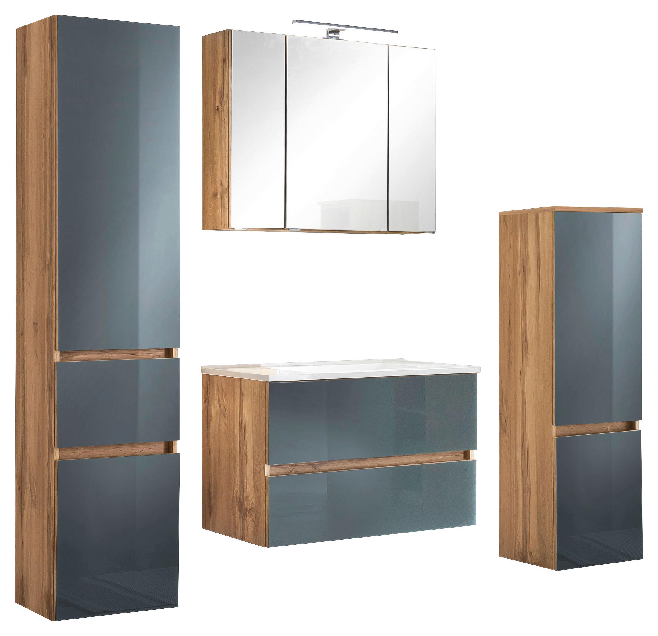 BADEZIMMER in 160 cm - Eichefarben/Weiß, KONVENTIONELL, Glas/Holzwerkstoff (160cm) - Held