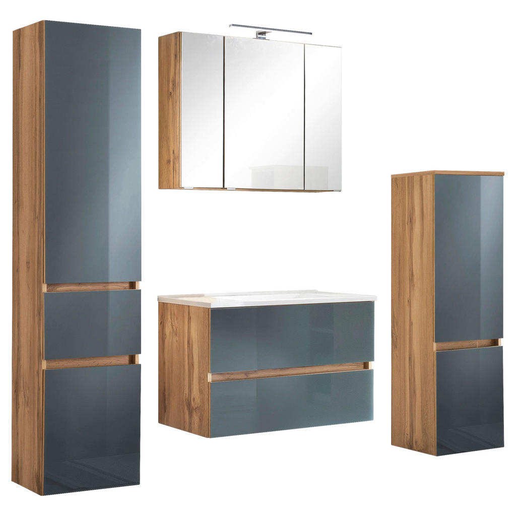 Thumbnail - Held Badezimmer Held Möbel Helsinki, Grau, Eiche, Holzwerkstoff, 2 Schubladen, 160 cm, Made in Germany, hängend, Badezim...
