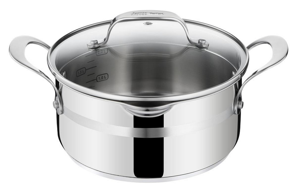 KOCHTOPFSET Jamie Oliver COOK SMART 7-teilig  - Alufarben, Basics, Glas/Metall - Tefal