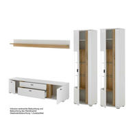 WOHNWAND 4-teilig  in Weiß, Eiche Wotan  330/200/42 cm  - Silberfarben/Eiche Wotan, Design, Glas/Holzwerkstoff (330/200/42cm) - MID.YOU