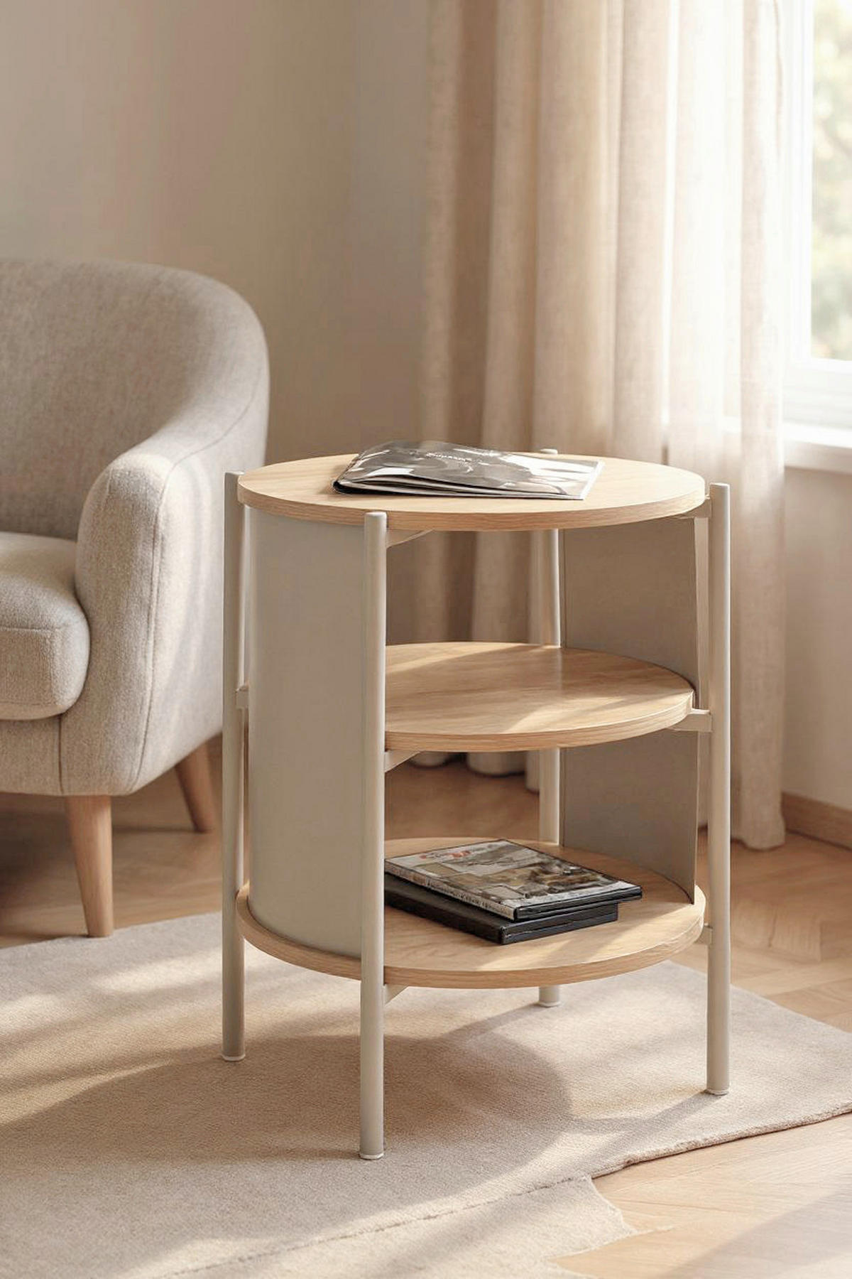 BEISTELLTISCH Eichefarben, Kaschmir rund  - Kaschmir/Eichefarben, Trend, Holzwerkstoff/Metall (44/60cm)