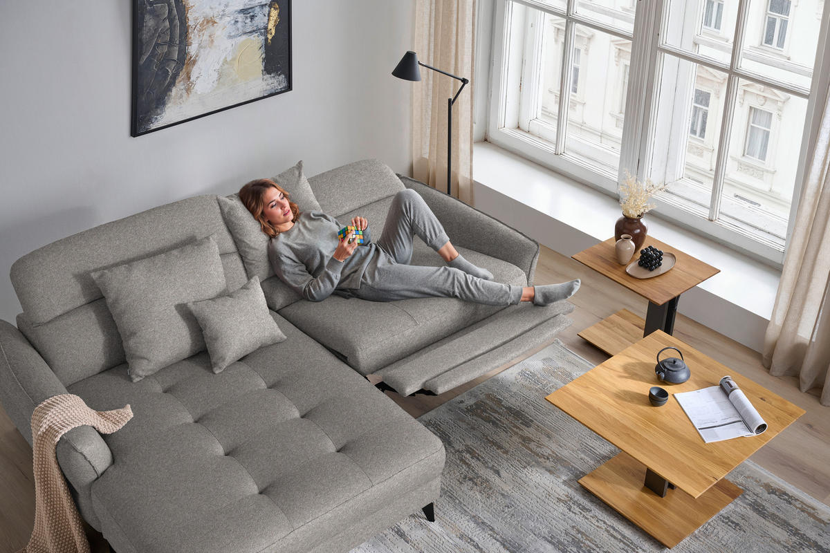 ECKSOFA Flachgewebe Greige  - Greige/Schwarz, Design, Textil/Metall (175/246cm) - Celina