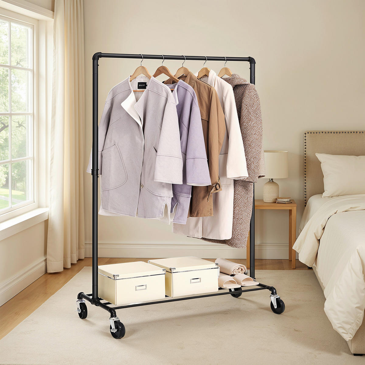 KLEIDERWAGEN in Schwarz 100/163/50 cm   - Schwarz, Basics, Kunststoff/Metall (100/163/50cm)