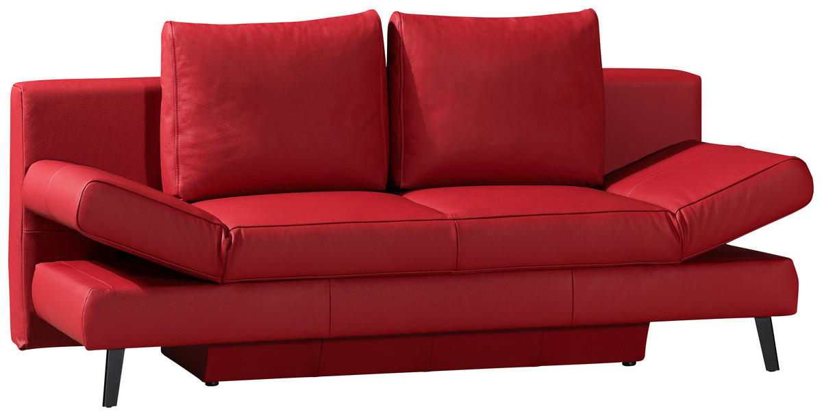 SCHLAFSOFA in Echtleder Rot  - Rot/Schwarz, MODERN, Leder/Metall (200/85/90cm) - Novel