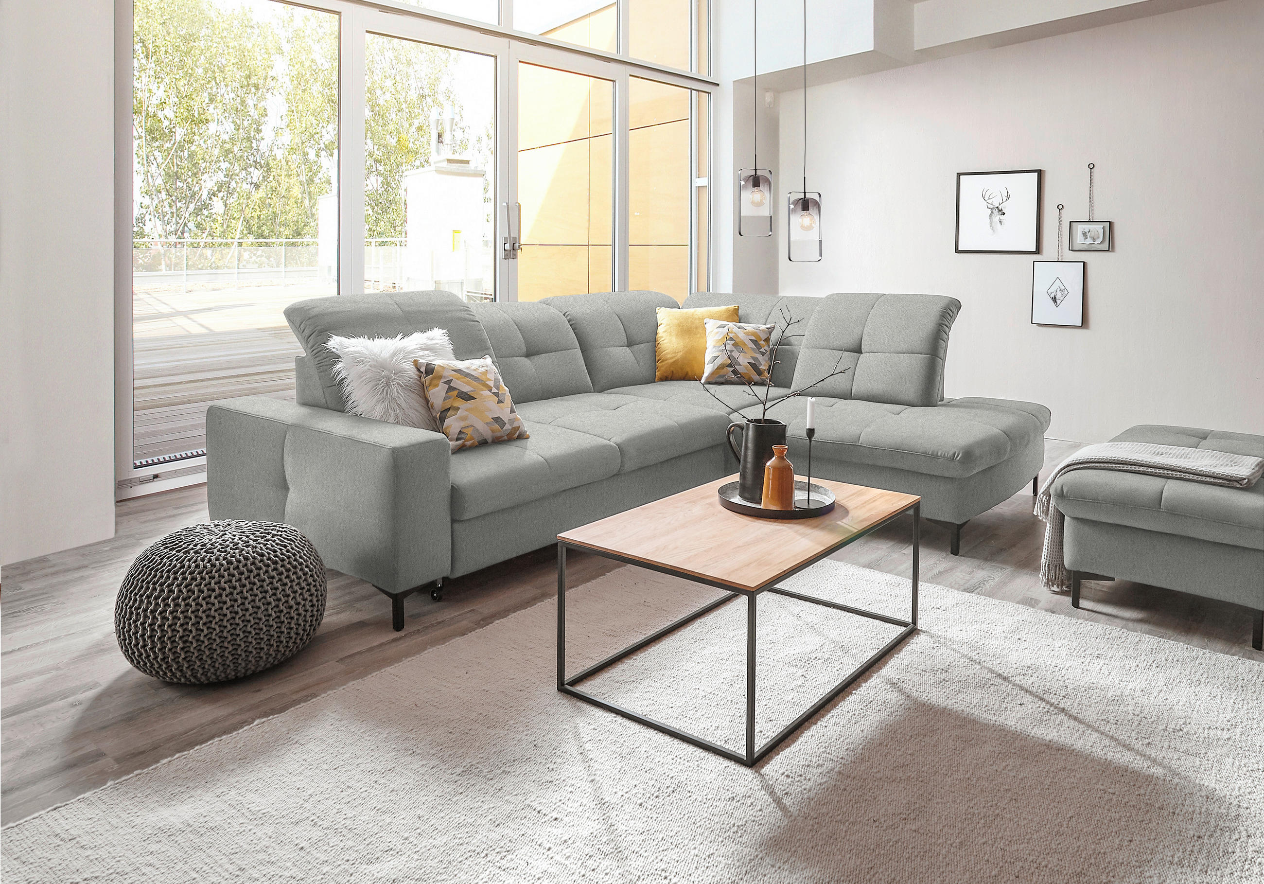 ECKSOFA in Chenille Hellgrau  - Hellgrau/Schwarz, Design, Textil/Metall (310/240cm) - Xora