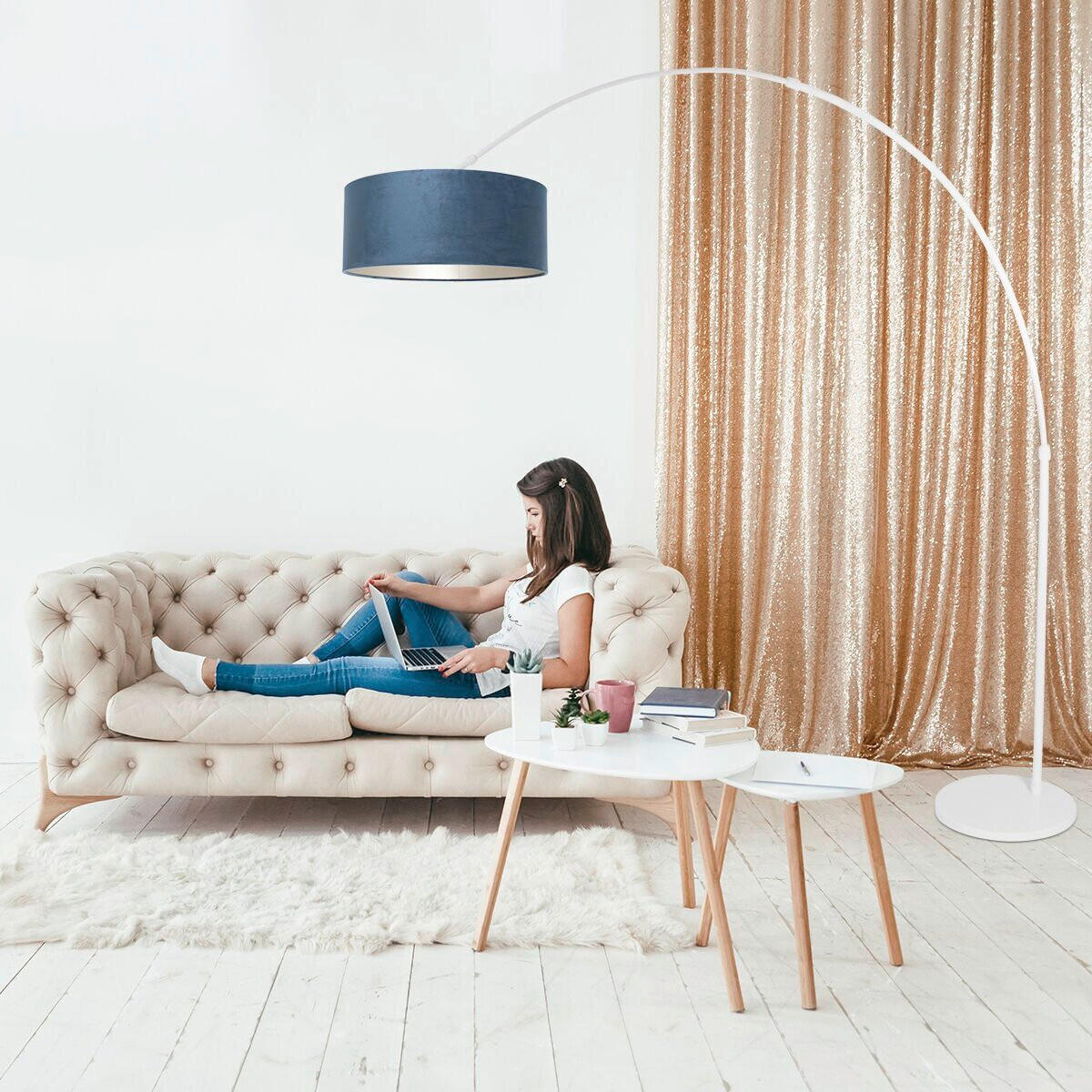 STEHLEUCHTE SPARKLED LIGHT 50/240/230 cm  - Blau/Weiß, Trend, Leder/Metall (50/240/230cm)