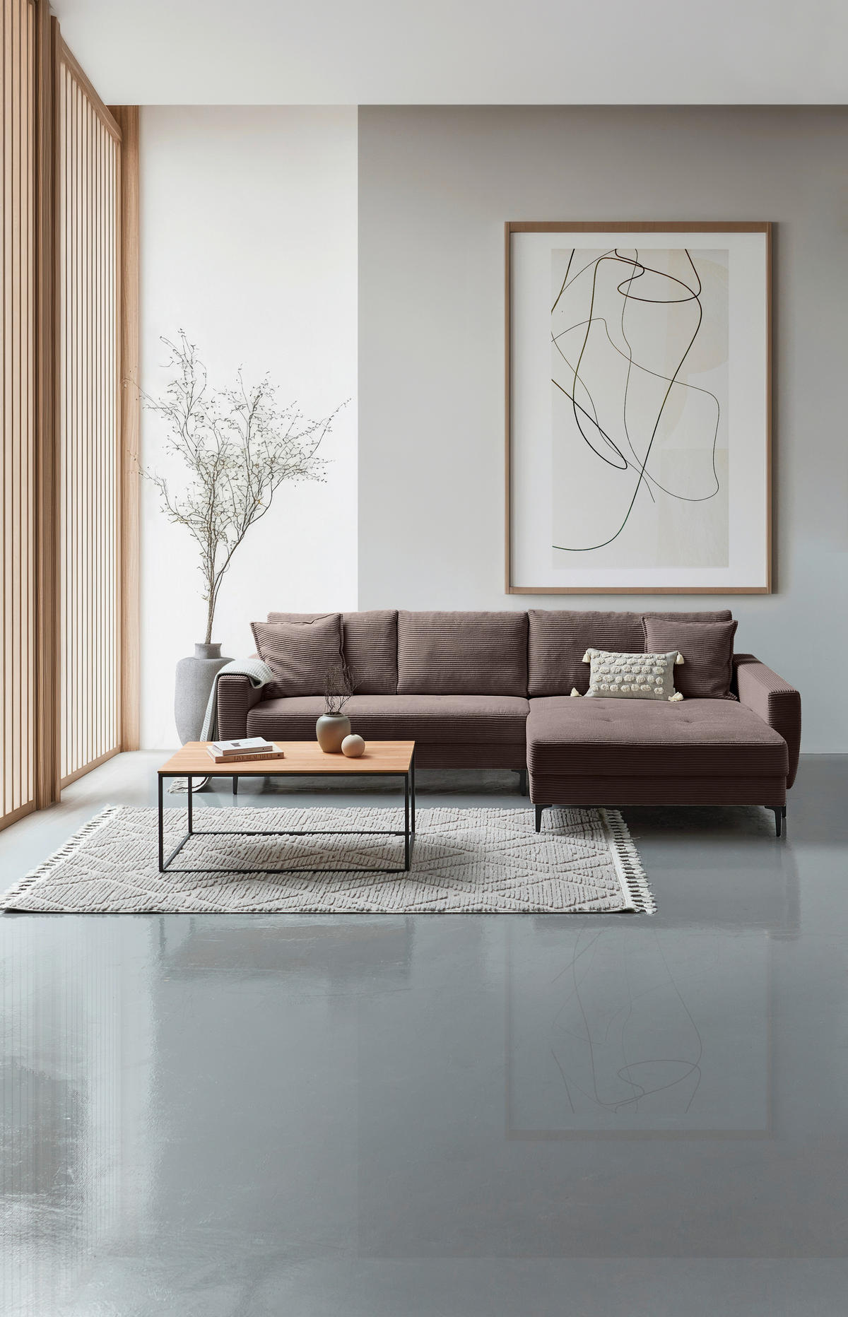 ECKSOFA in Cord Dunkelbraun  283/174 cm  - Dunkelbraun/Schwarz, Design, Textil/Metall (283/174cm) - Xora
