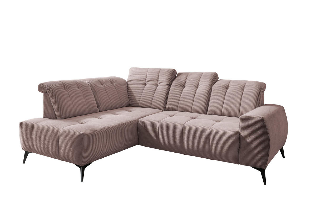 ECKSOFA in Cord Rosa  - Schwarz/Rosa, Modern, Textil/Metall (200/261cm) - Livetastic
